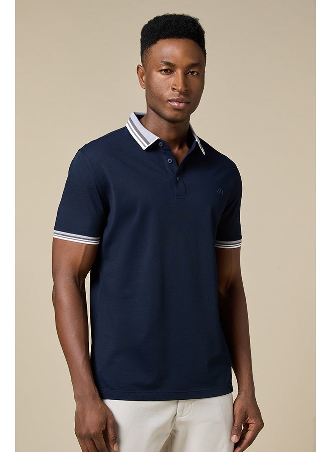 Mannerism The Stillwater Polo Dark Blue Lyocell Blend Polo Comfort Fit - Image 1